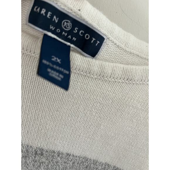 Karen Scott Woman 2X Cotton Sweater Top Boat Neck Black White Gray - Picture 5 of 5